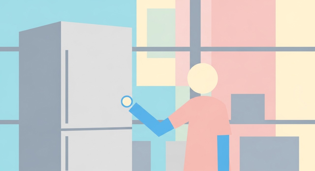 Seorang pelanggan sedang meneliti peti sejuk di bahagian perkakas rumah.