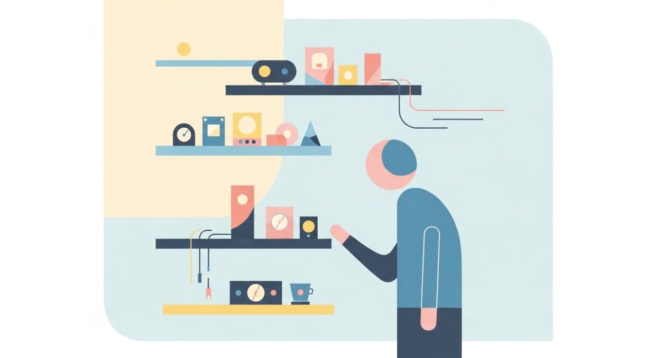 Pelanggan sedang melihat-lihat dan memilih barangan elektrik di dalam kedai.