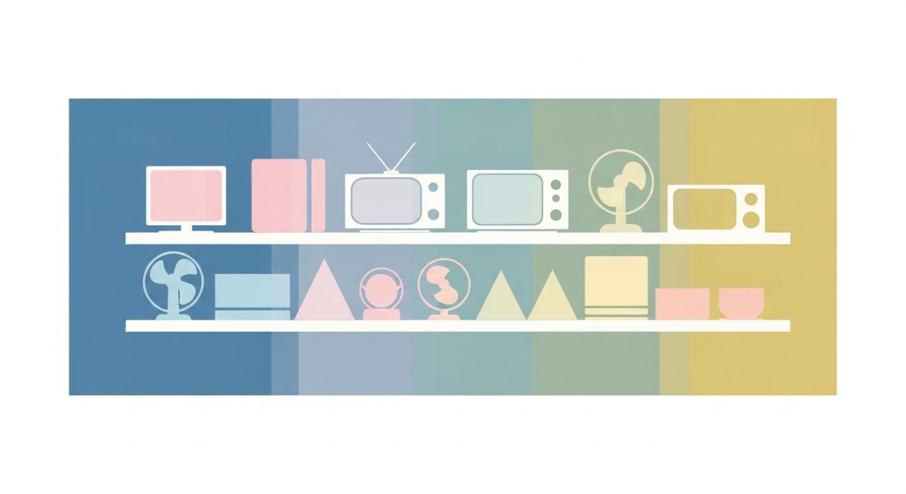 Pelbagai jenis peralatan elektrik tersusun rapi di dalam kedai.